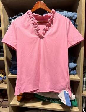 Acegolfs More Than Basic Ruffle V-Neck Polo Top UPF50+ Pink Size L